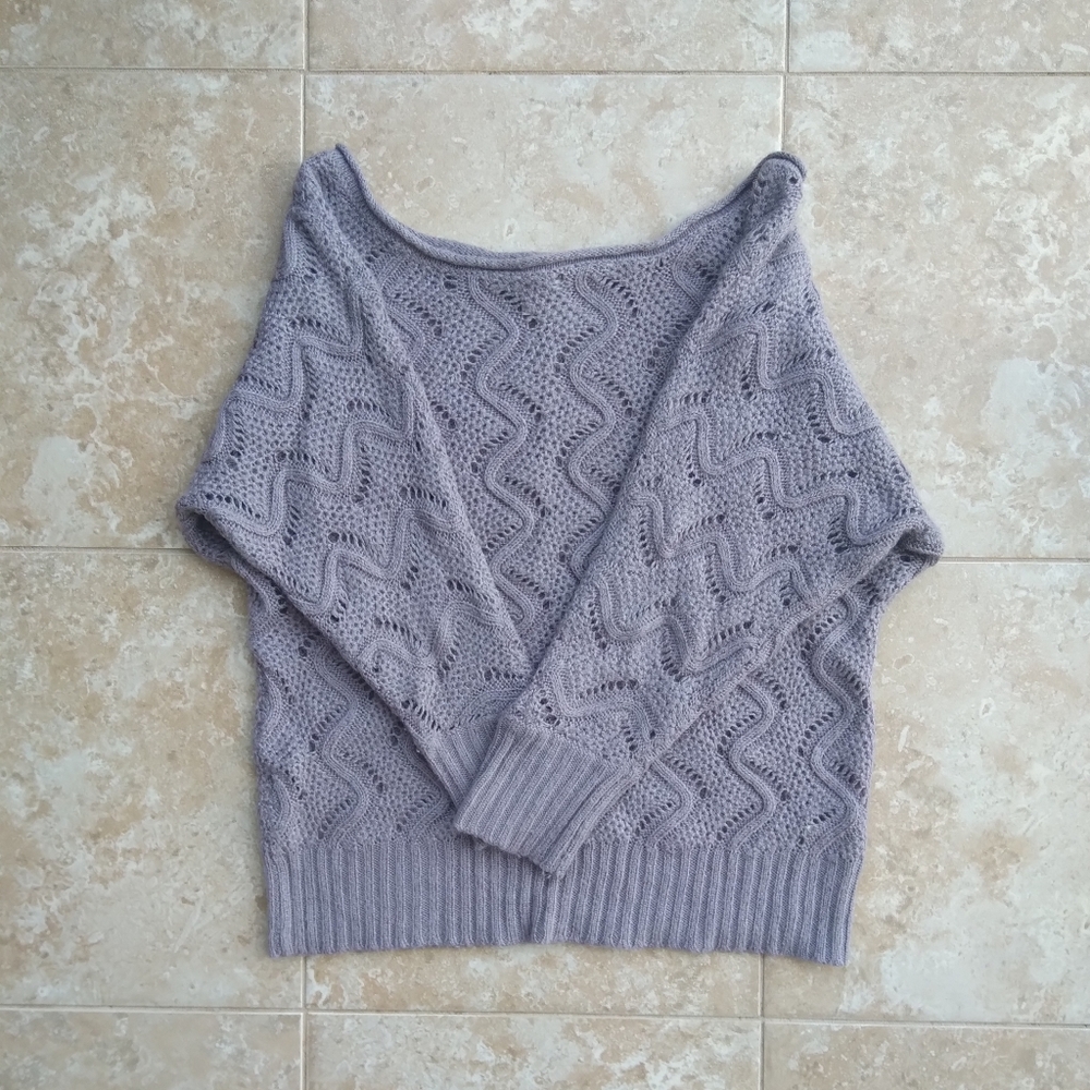 Lauren Conrad Lace-Knit Stitch Off-Shoulder Purple Sweater Top